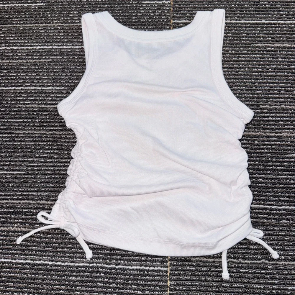 Justice Sport Cinch Side Tank Kids Size S 7/8 New White Ribbed Ruched Top
